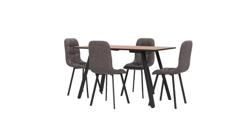 Stylish Wooden Dining Table Set - Professional 3D Model Render 12