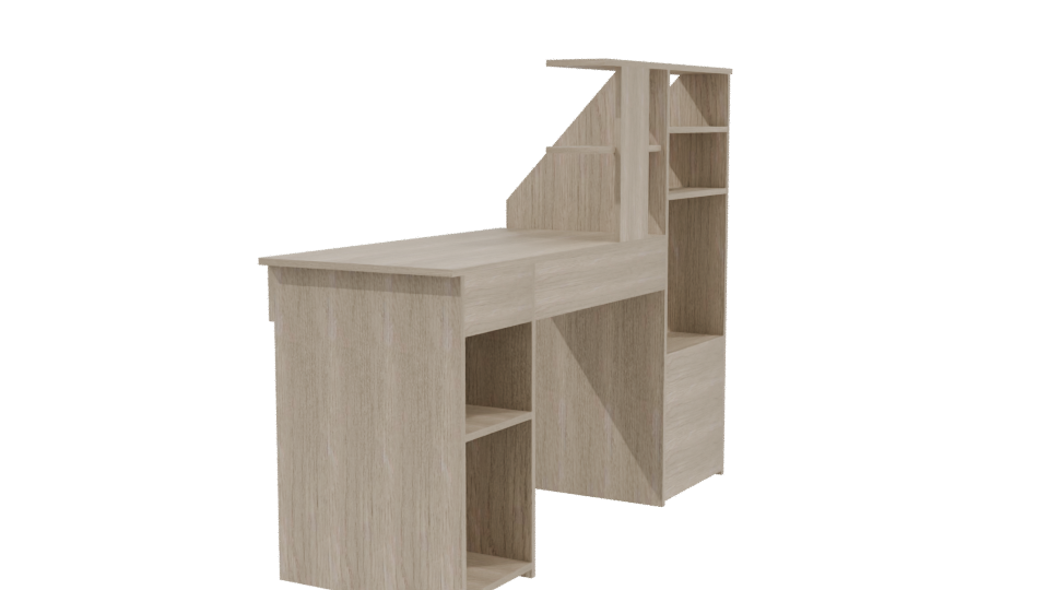 Contemporary Wooden Office Desk with Shelving Unit 3D Model - Professional 3D Model Render 3