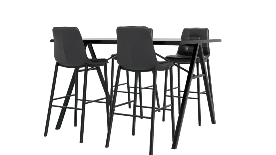 Stylish Black Dining Table with Stools 3D Model - Professional 3D Model Render 12