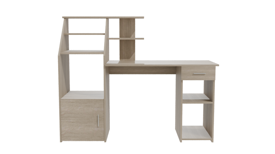 Contemporary Wooden Office Desk with Shelving Unit 3D Model - Professional 3D Model Render 11