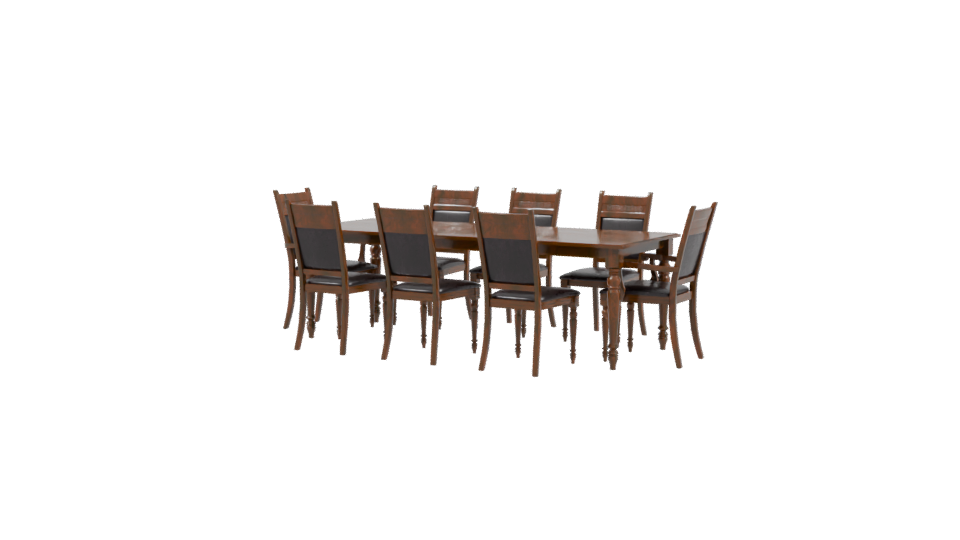 Elegant Wooden Dining Table Set 3D Model - Professional 3D Model Render 3