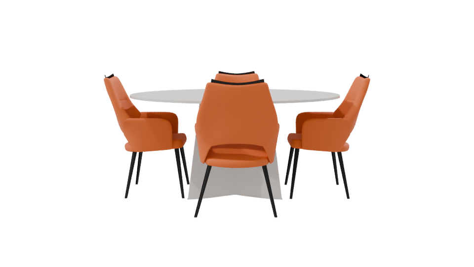 Circular Modern Dining Table with Orange Chairs 3D Model - Professional 3D Model Render 8