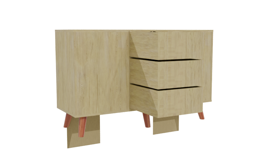 Vintage Wooden Sideboard 3D Model - Professional 3D Model Render 4