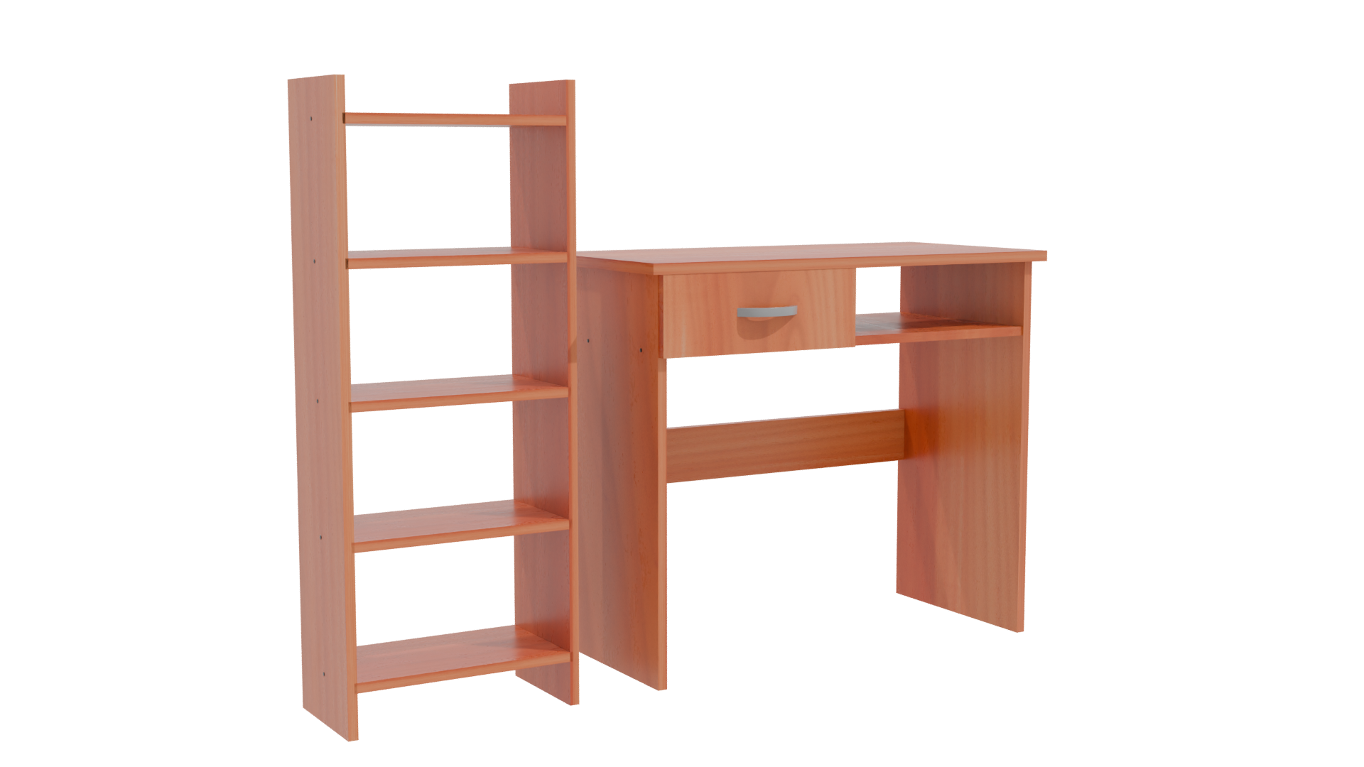Stylish Wooden Desk and Shelf Set 3D Model - Professional 3D Model Render 10