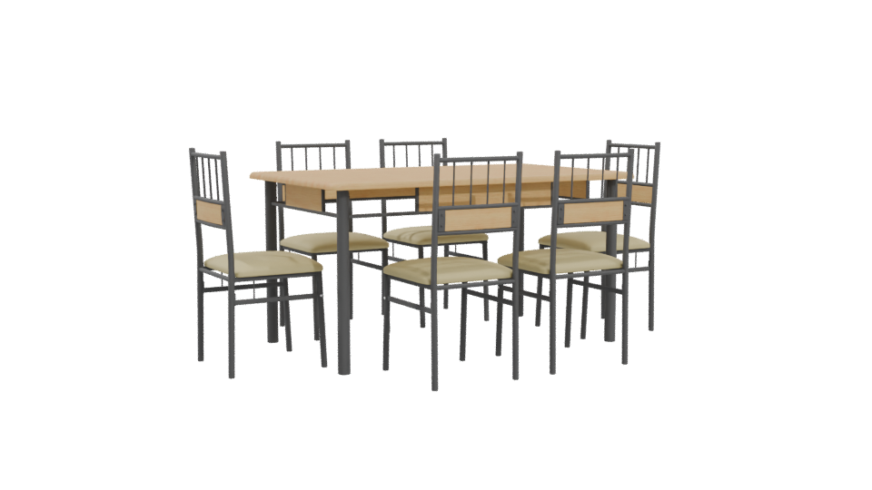 Stylish Wooden Dining Table Set - Professional 3D Model Render 4