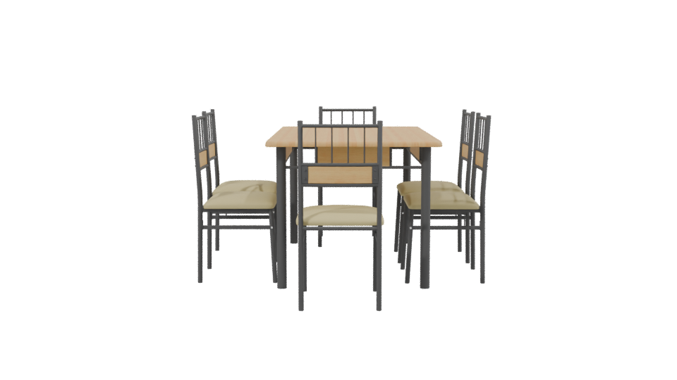 Stylish Wooden Dining Table Set - Professional 3D Model Render 2