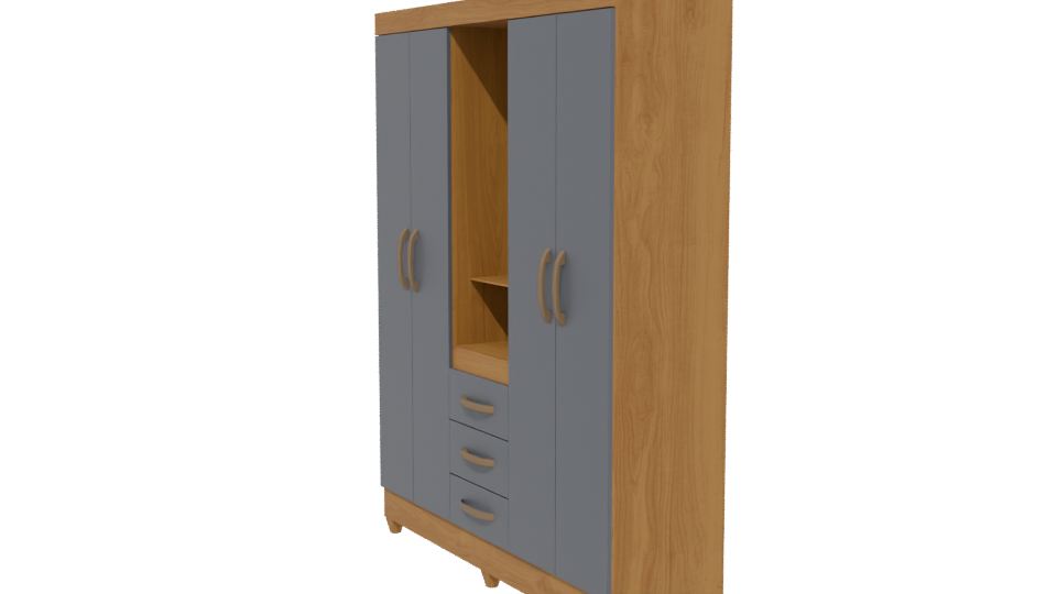 Contemporary Wooden Wardrobe with Mirror 3D Model - Professional 3D Model Render 13