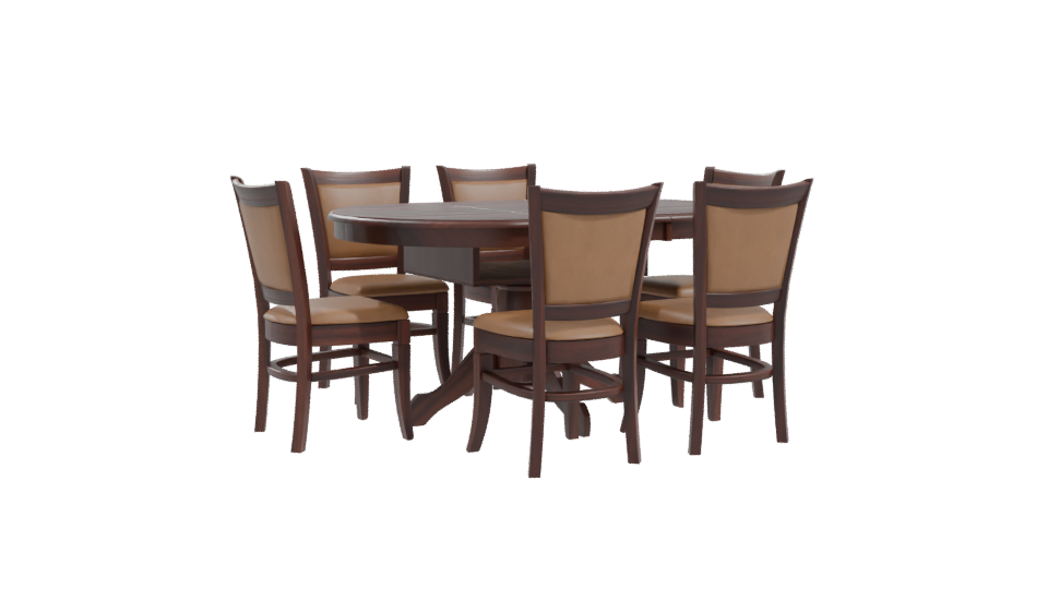 Elegant Round Wooden Dining Set - Professional 3D Model Render 10