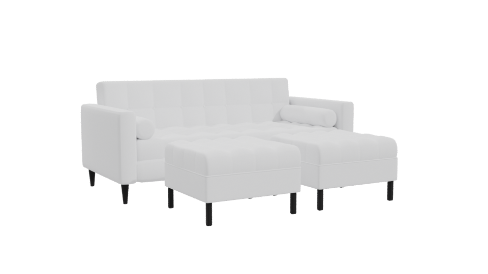 White Retro Sofa with Poufs 3D - Professional 3D Model Render 10