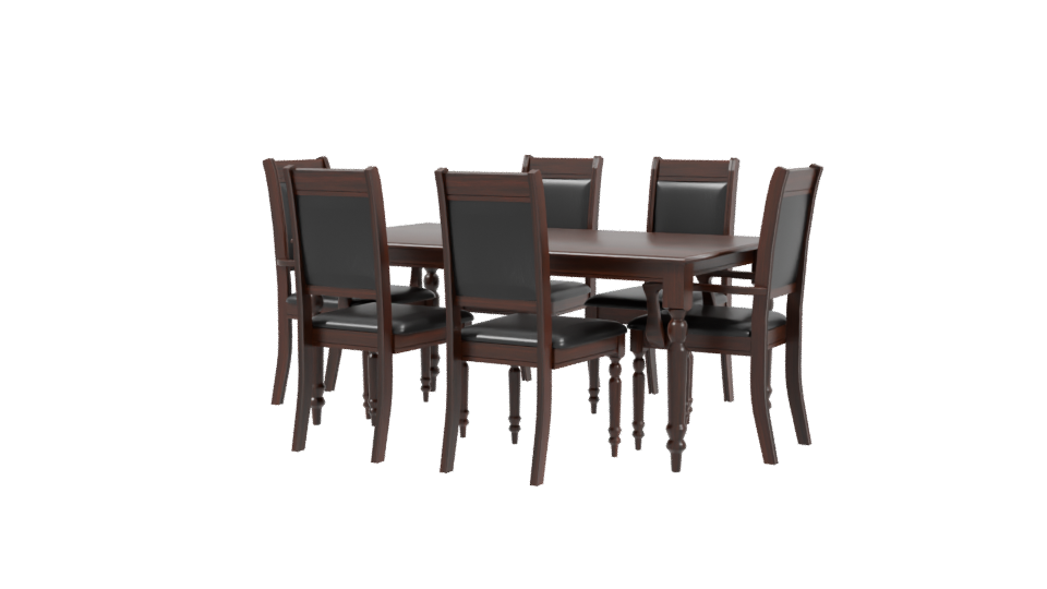 Elegant Wooden Dining Table with Chairs Set 3D Model - Professional 3D Model Render 3