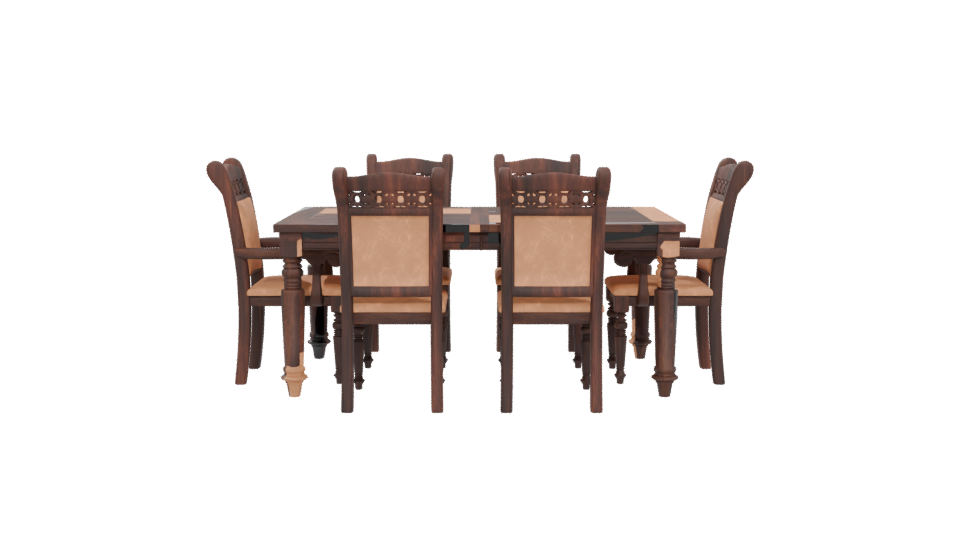 Elegant Vintage Wooden Dining Set 3D Model - Professional 3D Model Render 5