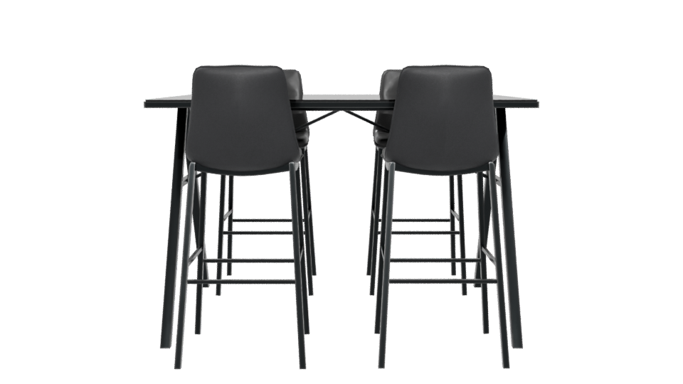 Stylish Black Dining Table with Stools 3D Model - Professional 3D Model Render 5