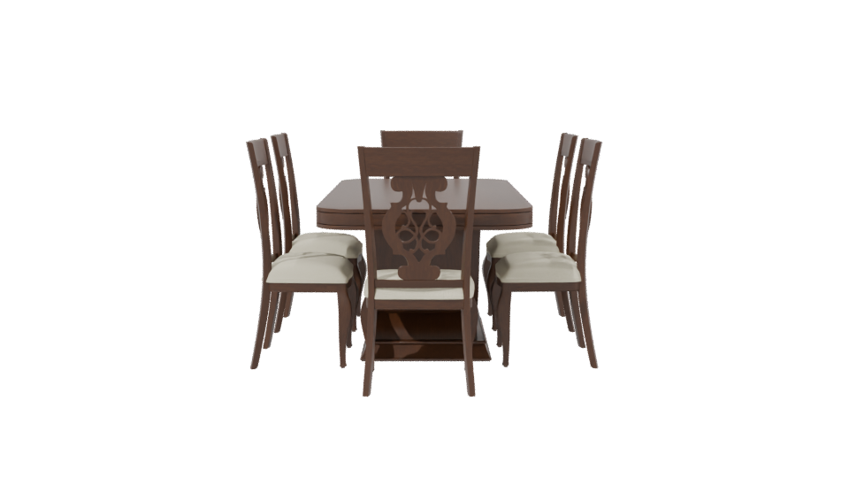Elegant Wooden Dining Table Set - Professional 3D Model Render 2
