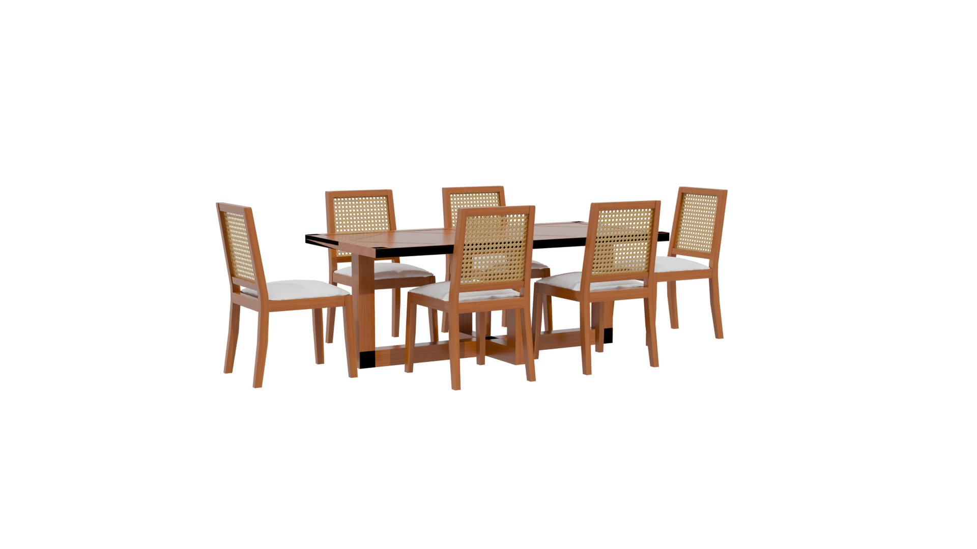 Stylish Wooden Dining Table Set - Professional 3D Model Render 4