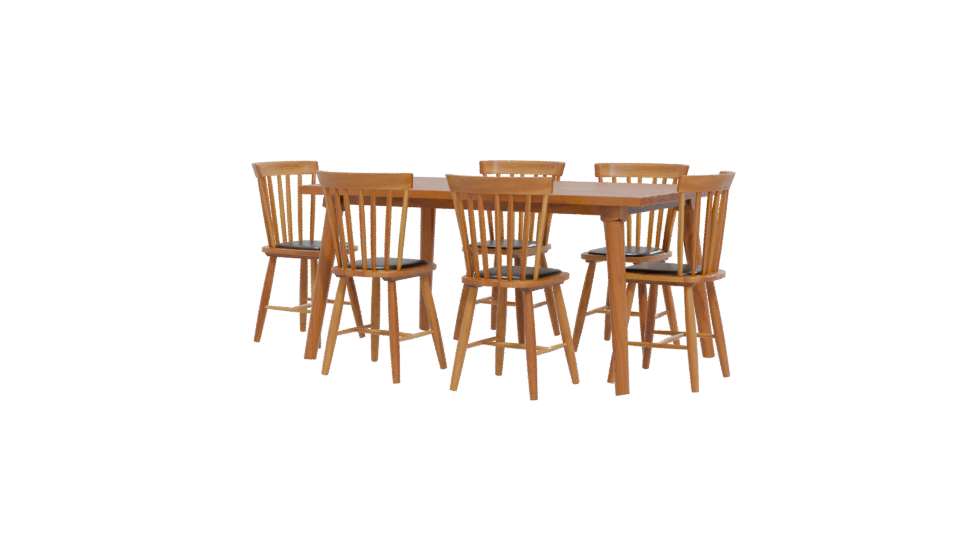 Stylish Wooden Dining Table with Chairs Set 3D Model - Professional 3D Model Render 12