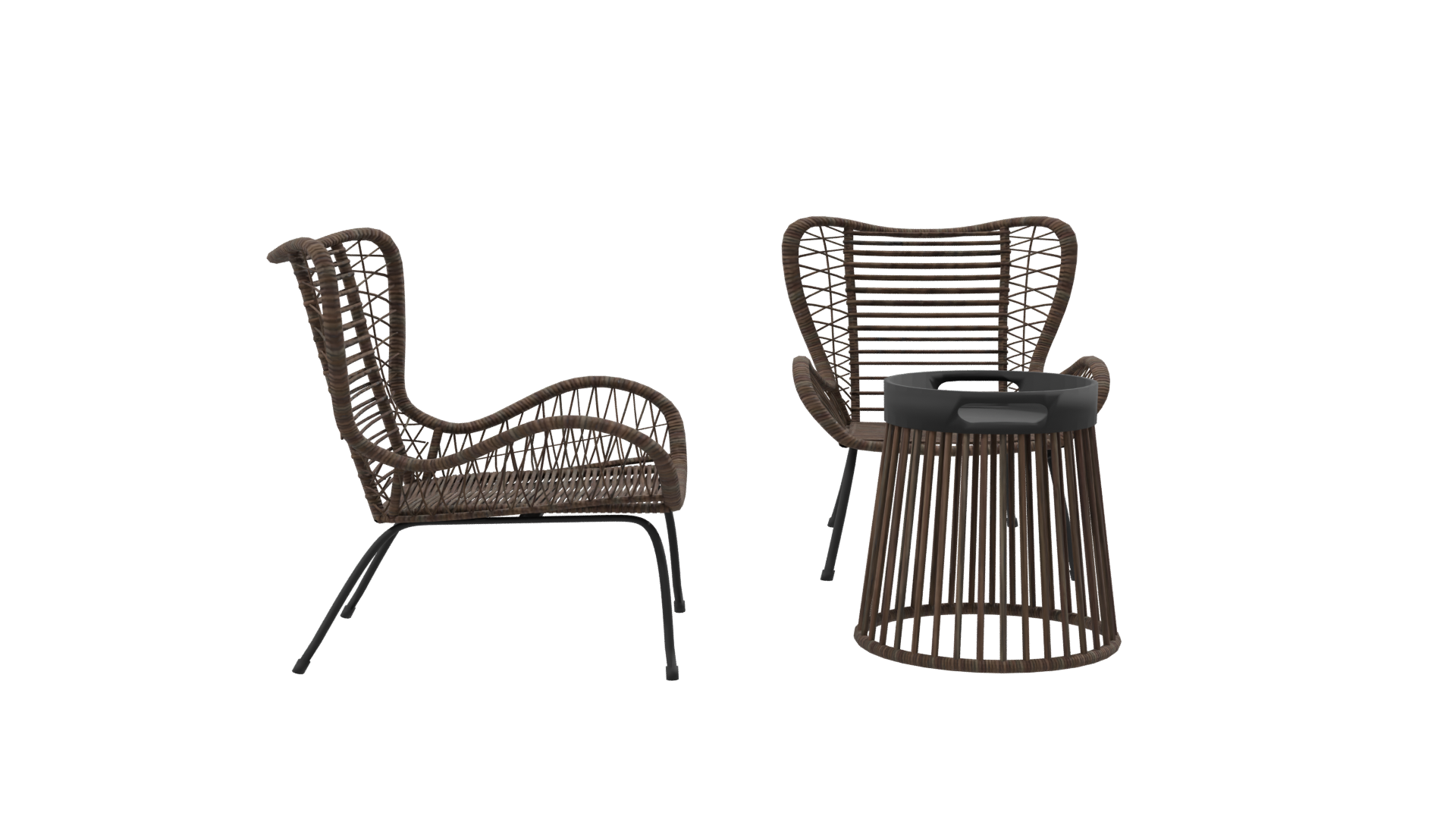 Stylish Rattan Lounge Chair Set - Professional 3D Model Render 8