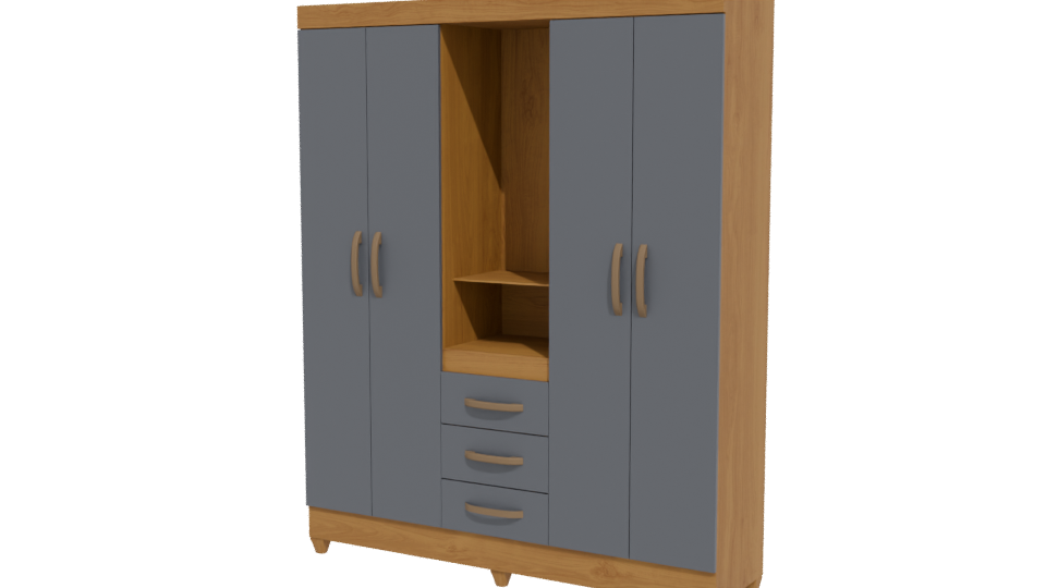 Contemporary Wooden Wardrobe with Mirror 3D Model - Professional 3D Model Render 12