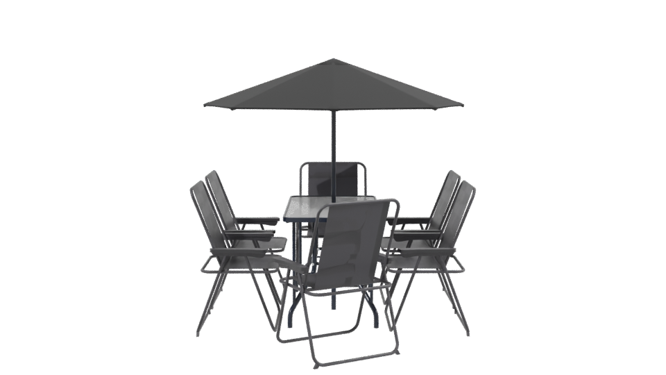 Stylish Outdoor Dining Set with Umbrella 3D Model - Professional 3D Model Render 2