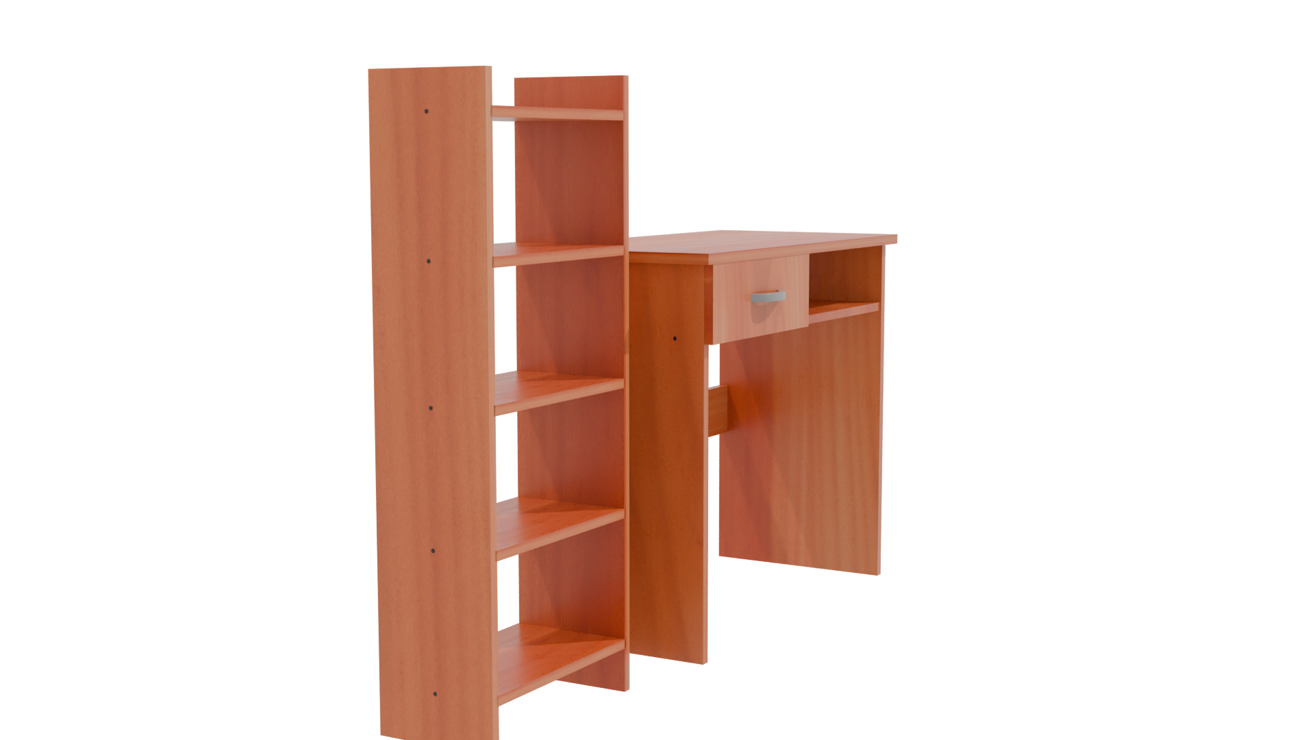 Stylish Wooden Desk and Shelf Set 3D Model - Professional 3D Model Render 9