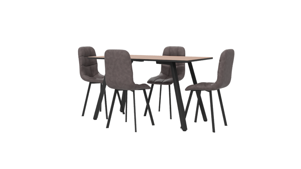 Stylish Wooden Dining Table Set - Professional 3D Model Render 6