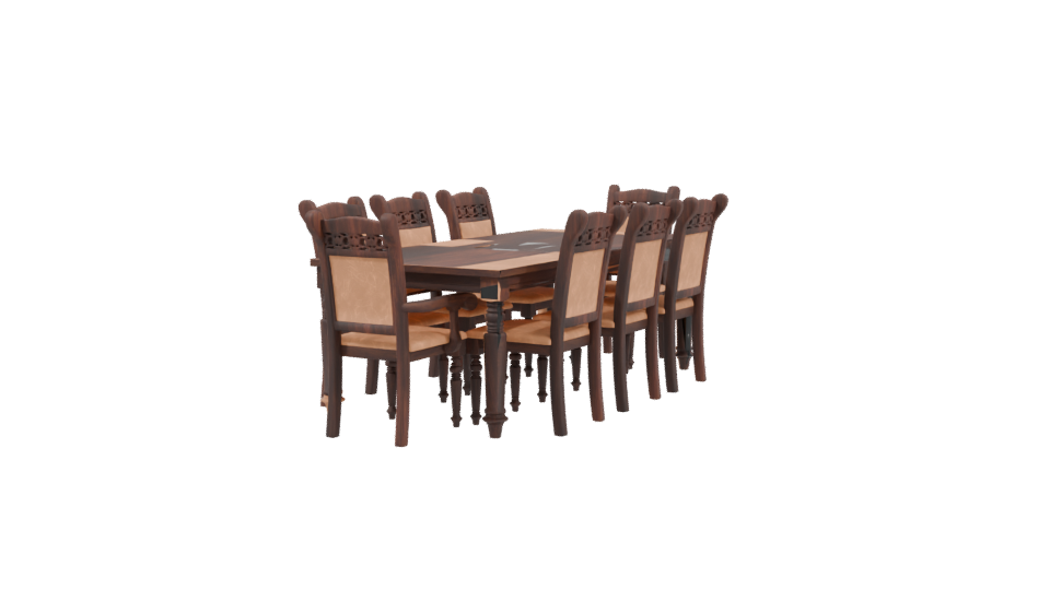 Elegant Wooden Dining Table Set - Professional 3D Model Render 3