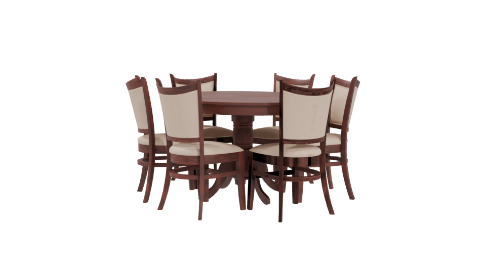 Elegant Round Wooden Dining Table with Upholstered Chairs - Professional 3D Model Render 4
