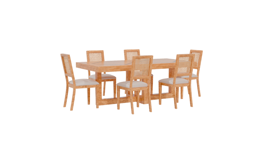 Stylish Wooden Dining Table with Rattan Chairs - Professional 3D Model Render 4