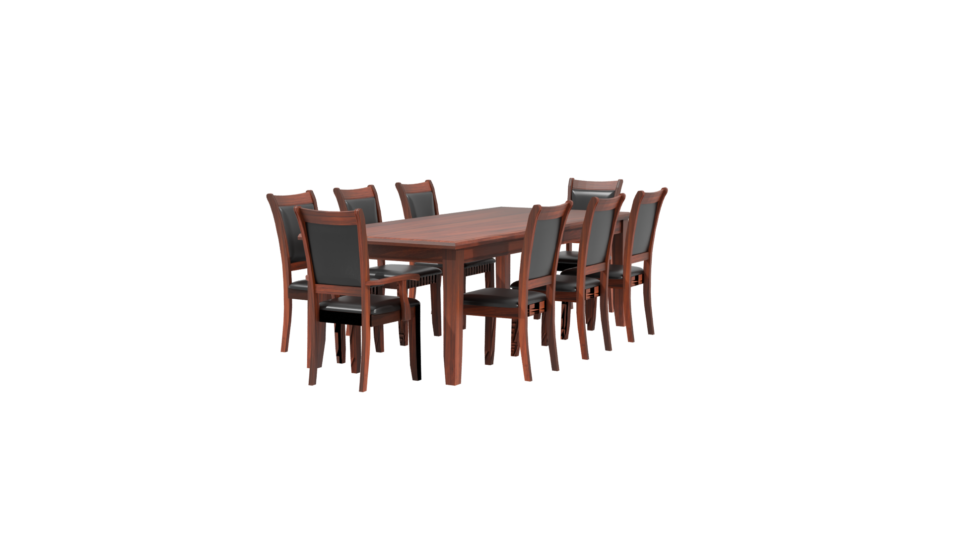 Elegant Rectangular Wooden Dining Table Set 3D Model - Professional 3D Model Render 3