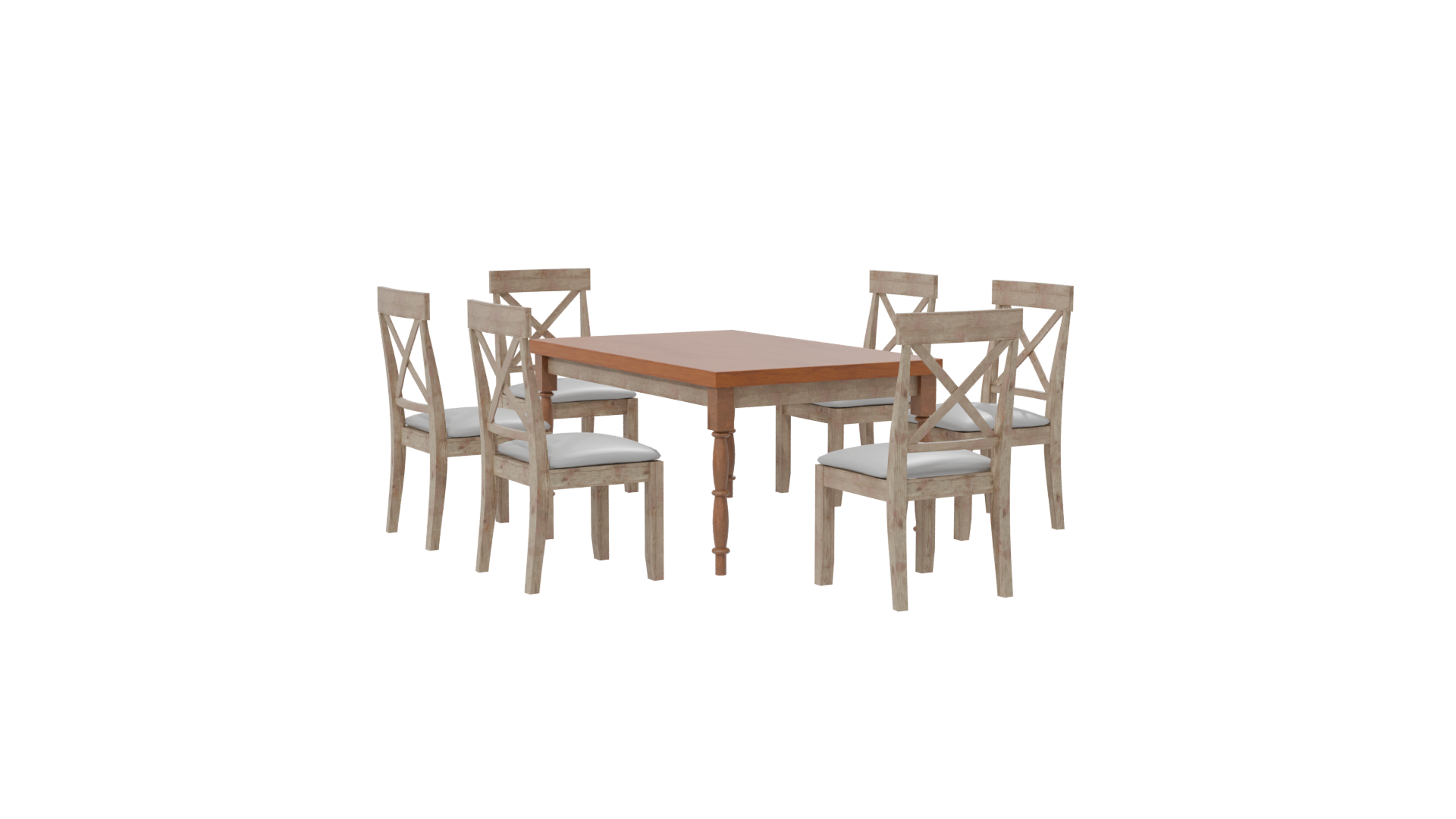 Rustic Wooden Dining Table Set - Professional 3D Model Render 7