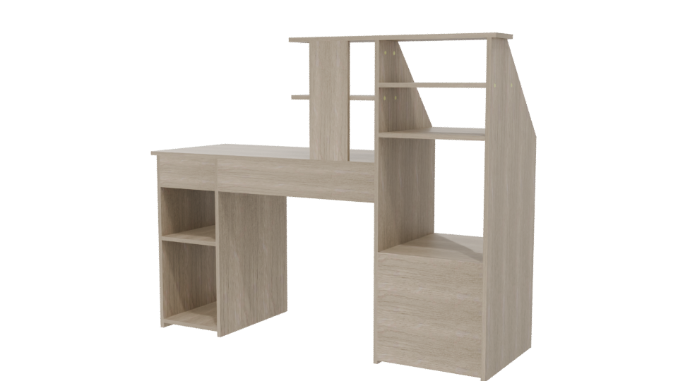 Contemporary Wooden Office Desk with Shelving Unit 3D Model - Professional 3D Model Render 6