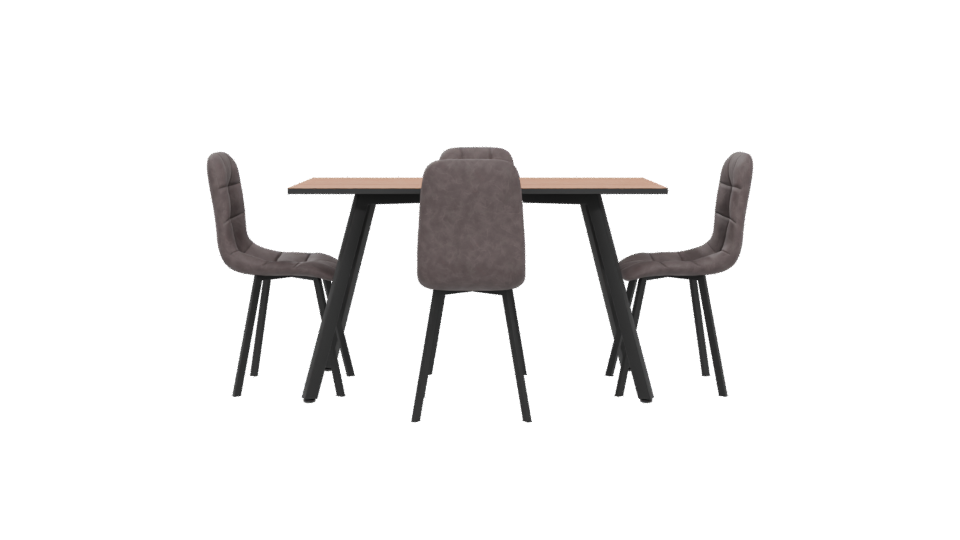 Stylish Wooden Dining Table Set - Professional 3D Model Render 5