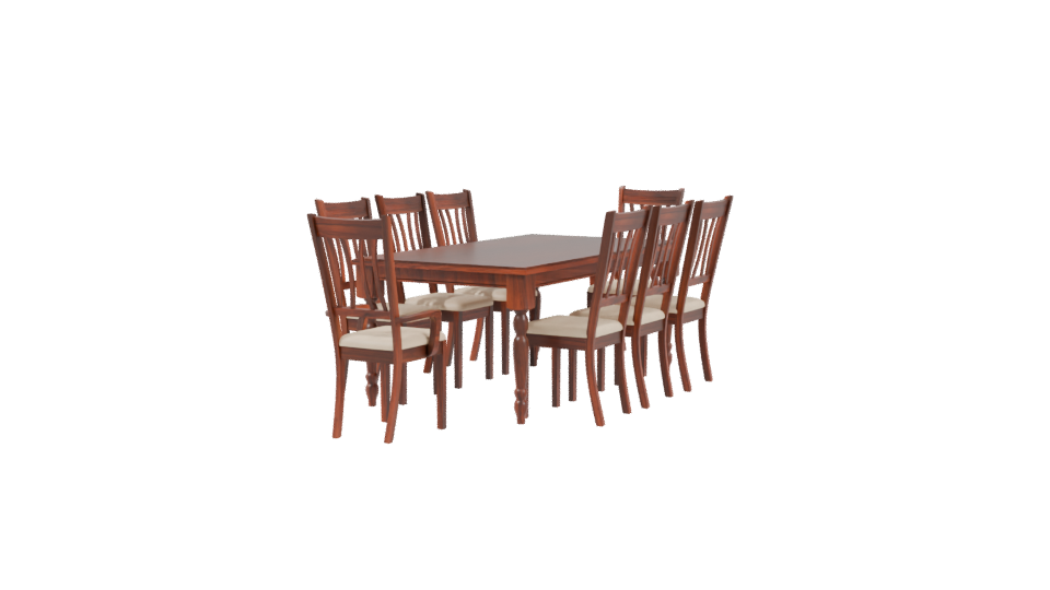 Elegant Wooden Dining Table with Chairs 3D Model - Professional 3D Model Render 3