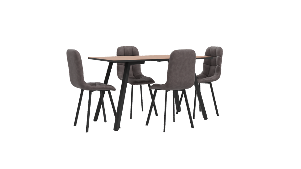 Stylish Wooden Dining Table Set - Professional 3D Model Render 10
