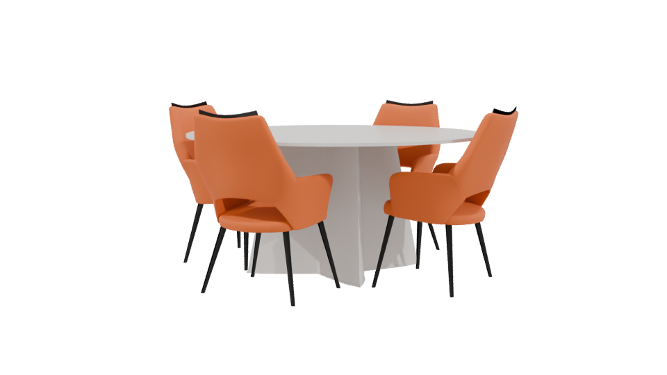 Circular Modern Dining Table with Orange Chairs 3D Model - Professional 3D Model Render 3