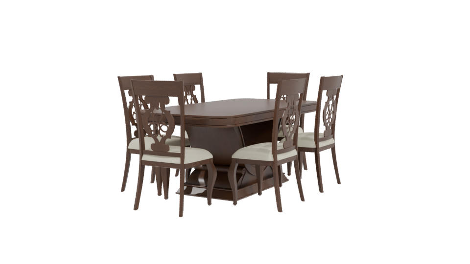 Elegant Wooden Dining Table Set - Professional 3D Model Render 3