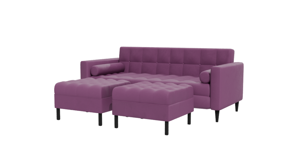 Retro Sofa with Poufs 3D Model - Professional 3D Model Render 12