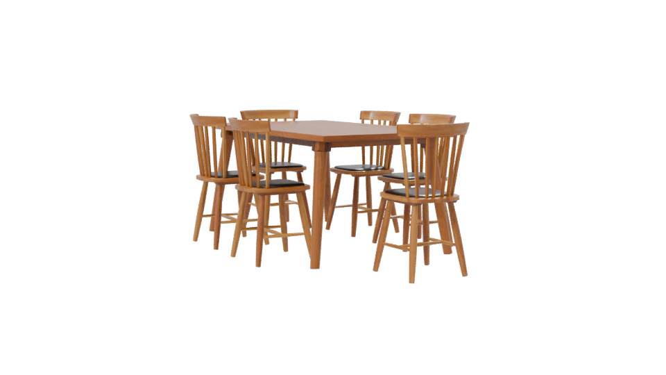 Stylish Wooden Dining Table with Chairs Set 3D Model - Professional 3D Model Render 7