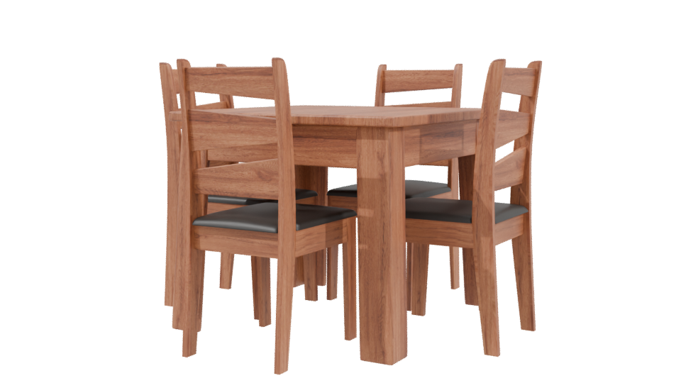 Stylish Wooden Dining Table Set 3D Model - Professional 3D Model Render 3