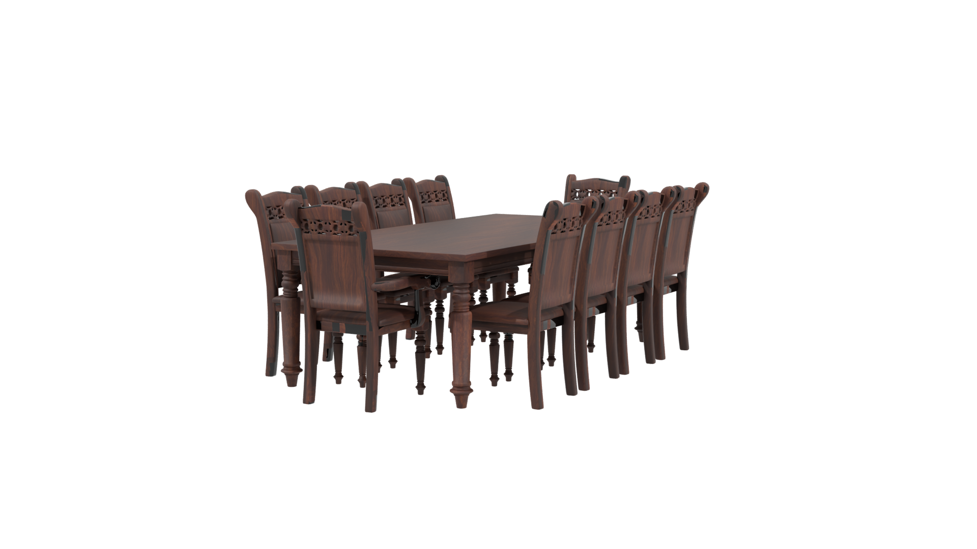 Elegant Rustic Wooden Dining Table with Chairs 3D Model - Professional 3D Model Render 3