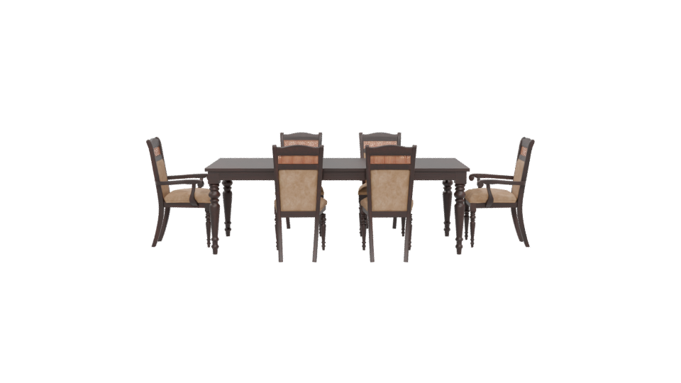 Elegant Wooden Dining Table with Upholstered Chairs 3D Model - Professional 3D Model Render 5