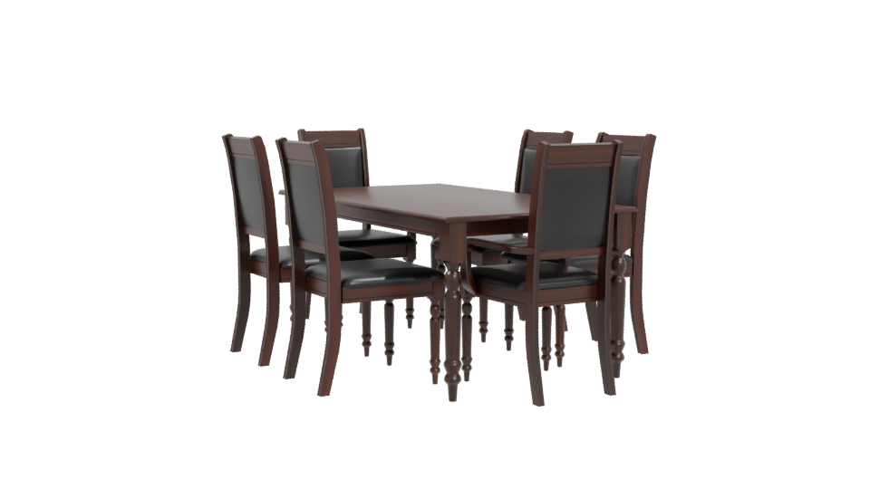 Elegant Wooden Dining Table Set 3D Model - Professional 3D Model Render 4