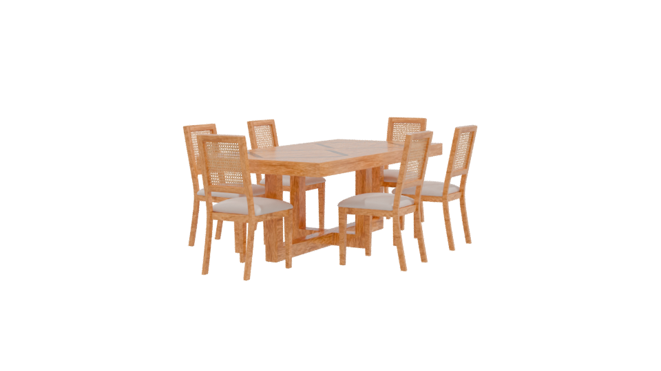 Stylish Wooden Dining Table with Rattan Chairs - Professional 3D Model Render 9