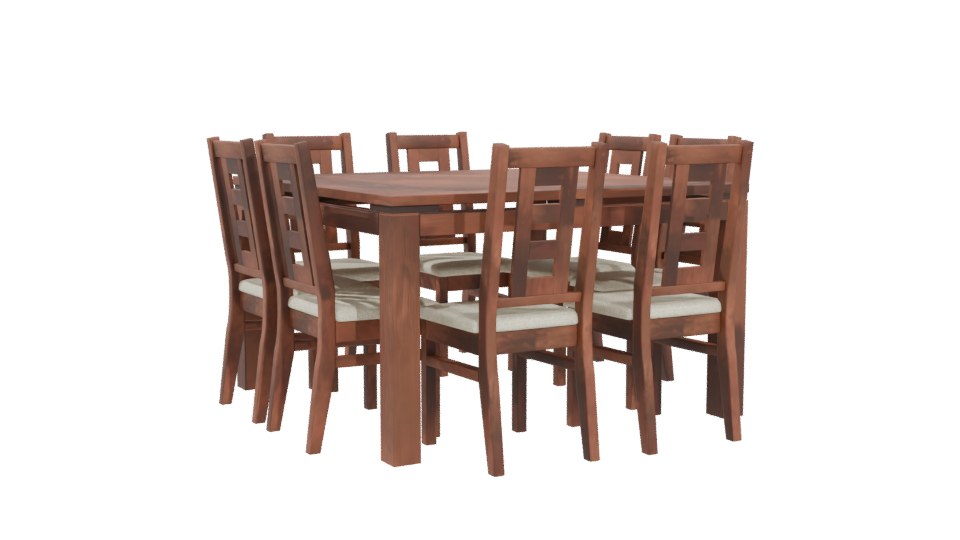 Stylish Wooden Dining Table Set 3D Model - Professional 3D Model Render 4