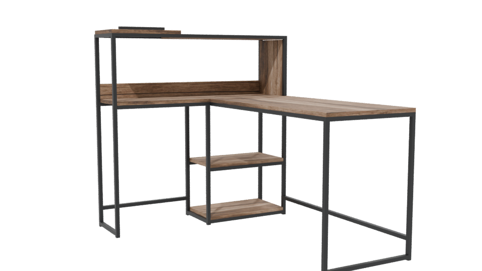 Industrial Wood and Metal Desk 3D - Professional 3D Model Render 13