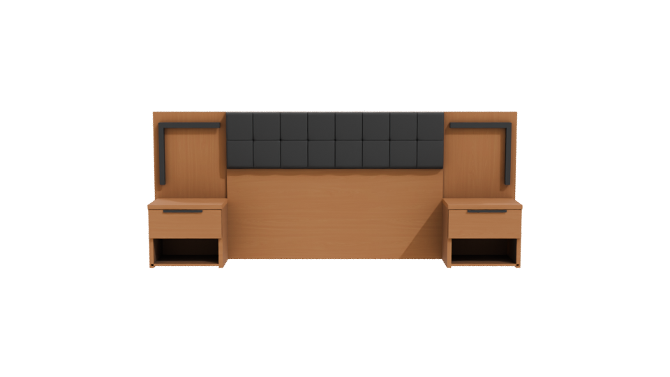 Stylish Wooden Bedroom Headboard Set - Professional 3D Model Render 11