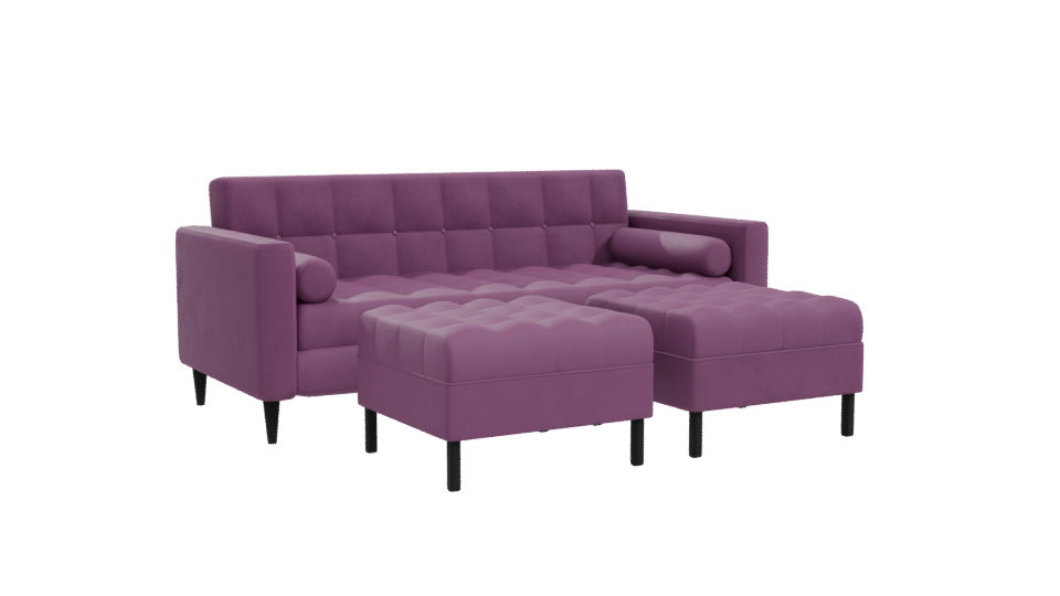 Retro Sofa with Poufs 3D Model - Professional 3D Model Render 10