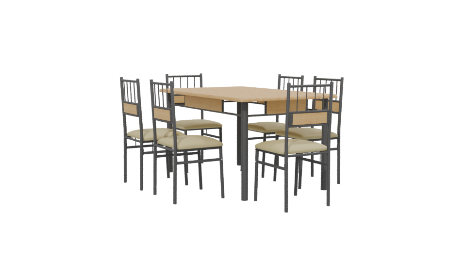 Stylish Wooden Dining Table Set - Professional 3D Model Render 13