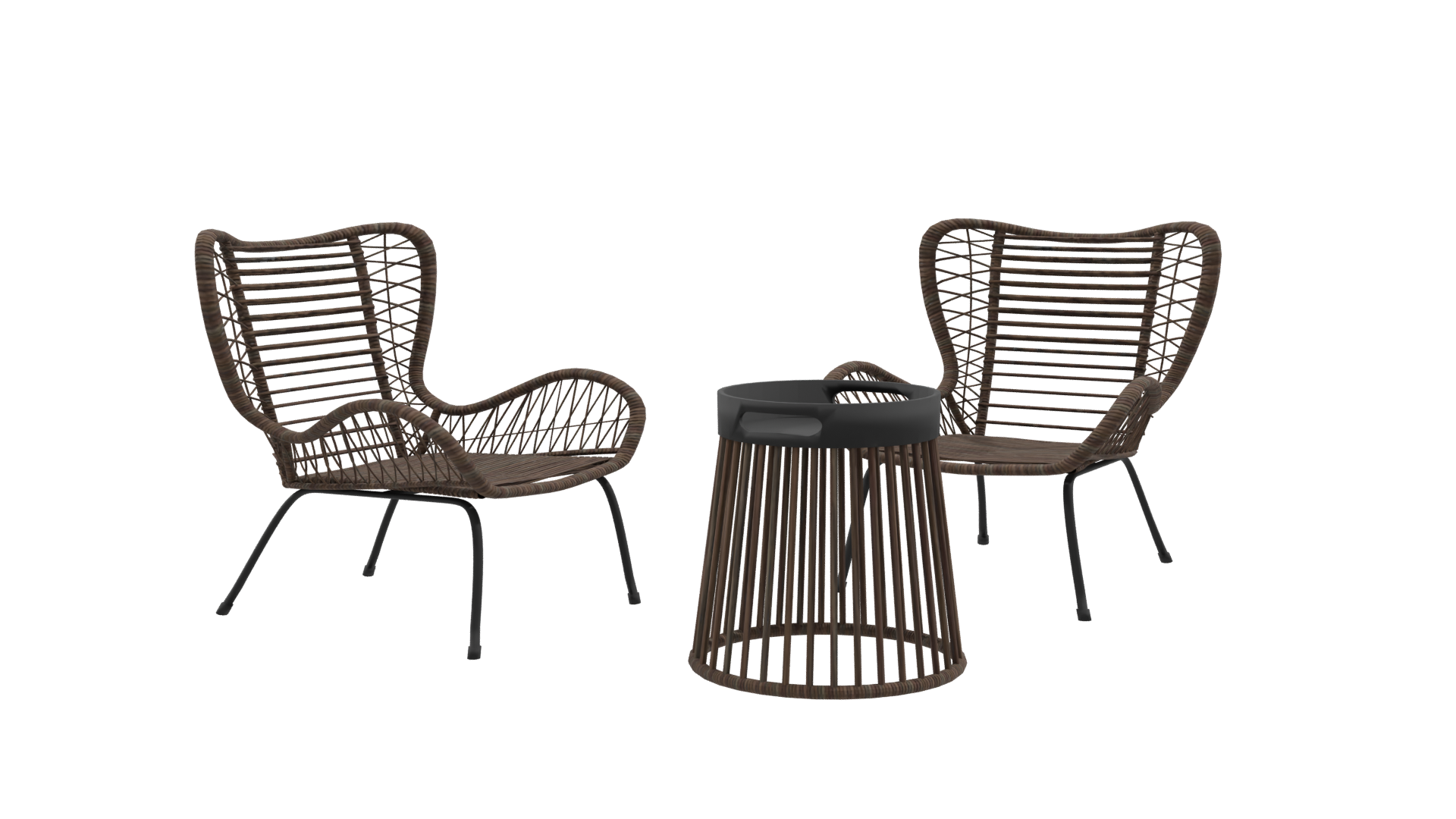 Stylish Rattan Lounge Chair Set - Professional 3D Model Render 9
