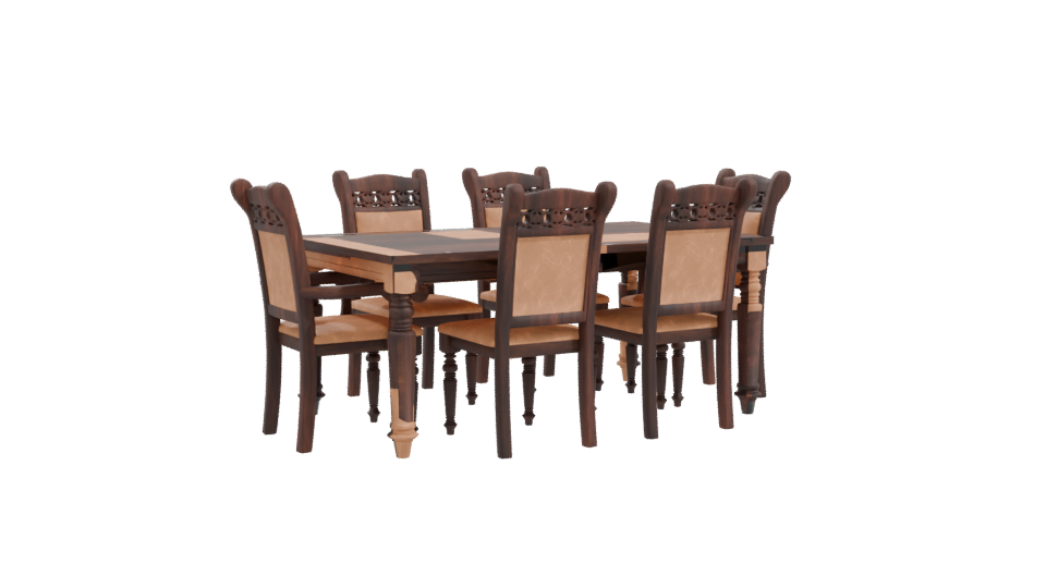 Elegant Vintage Wooden Dining Set 3D Model - Professional 3D Model Render 10