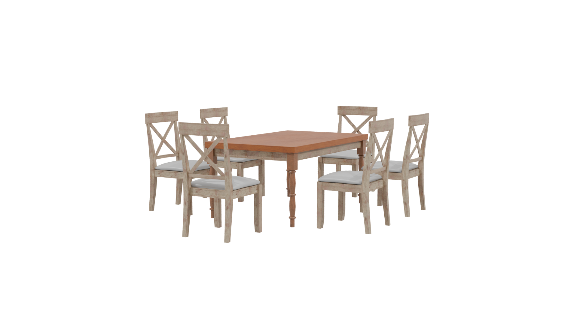 Rustic Wooden Dining Table Set - Professional 3D Model Render 3